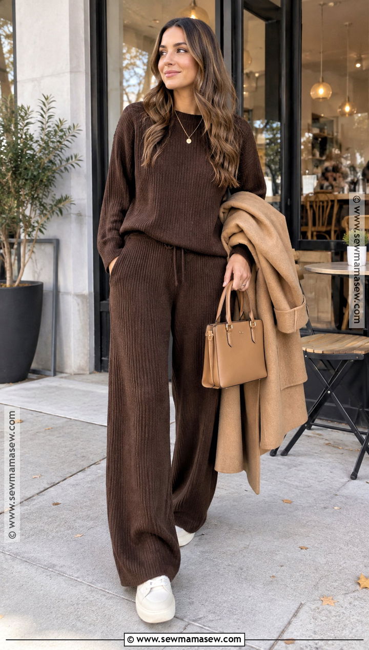 Monochrome Knit Set and Sneakers - 15 daytime date outfit fall ideas