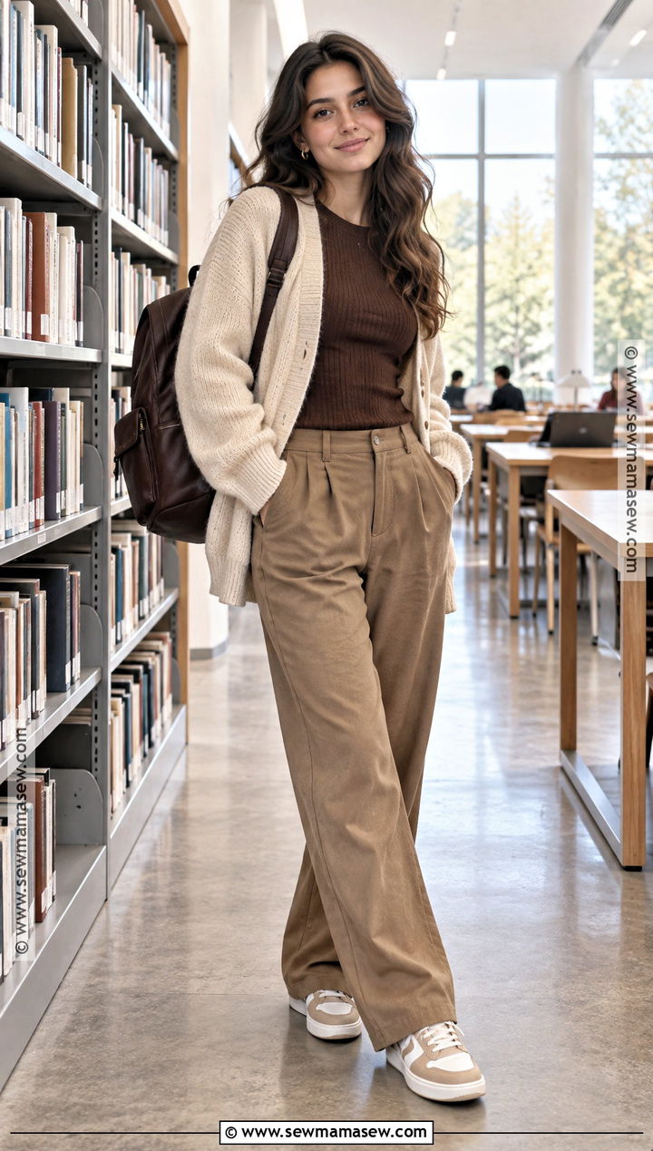 Monochrome Knit and Trousers School Outfit - 20 aesthetic fall outfits for school