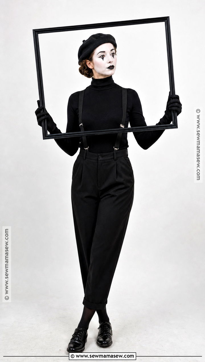 Monochrome Mime Costume With Black Beret - 35 all black costume ideas