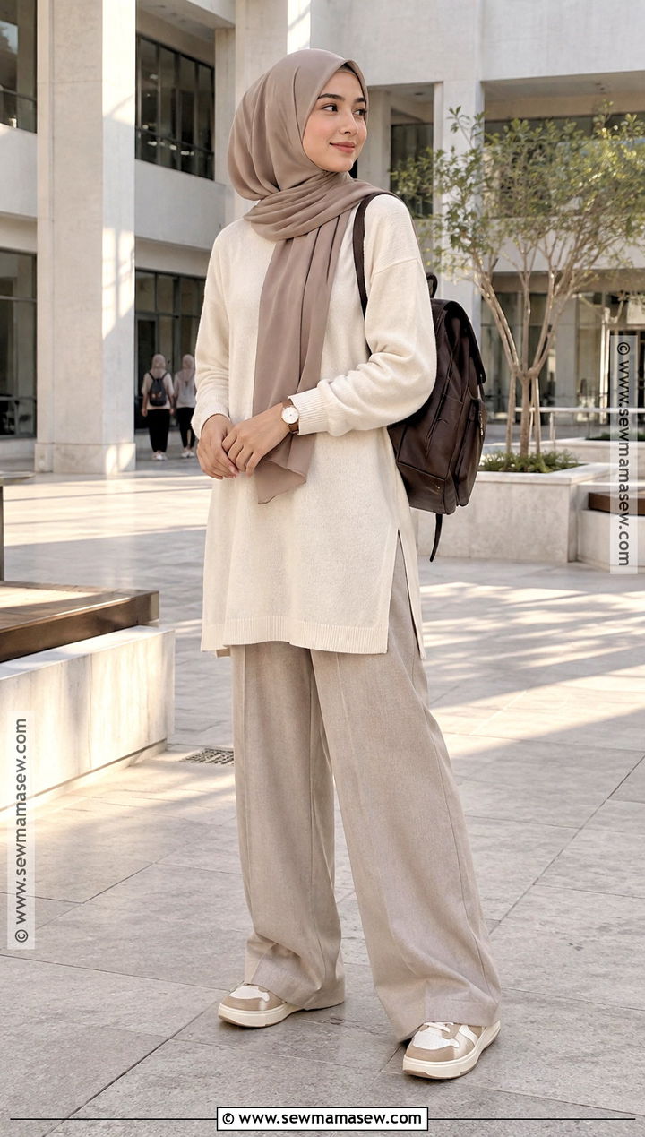 Monochrome Neutral Hijabi Outfit - 20 Back To School Hijabi Outfits