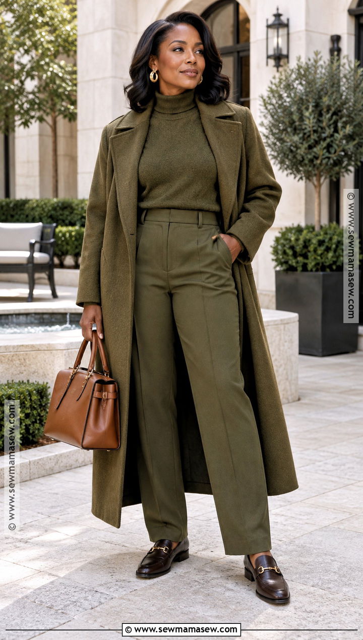 Monochrome Olive Fall Outfit - 30 fall outfits for black women