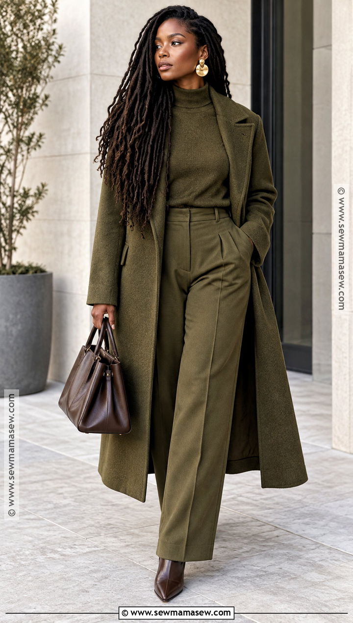 Monochrome Olive Green Fall Outfit - 15 black women fall fashion ideas 2026