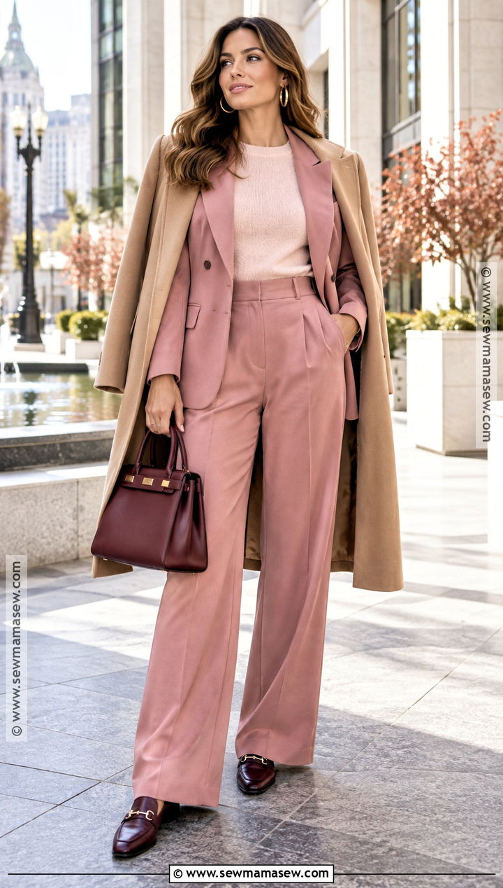 Monochrome Pink Suit And Loafers Outfit - 20 pink outfits autumn