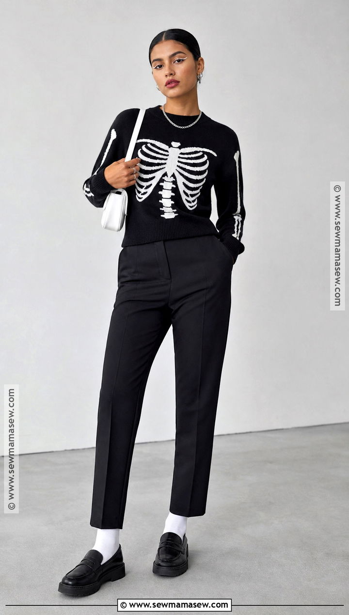 Monochrome Skeleton Halloween Outfit - 30 Halloween Outfits Aesthetic