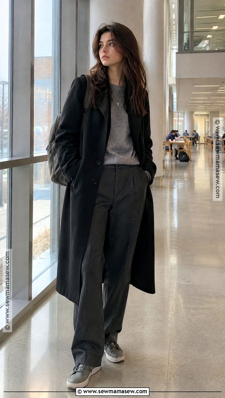 Monochrome Sweater And Trousers Outfit - 20 Back To School After Winter Break Outfit Ideas