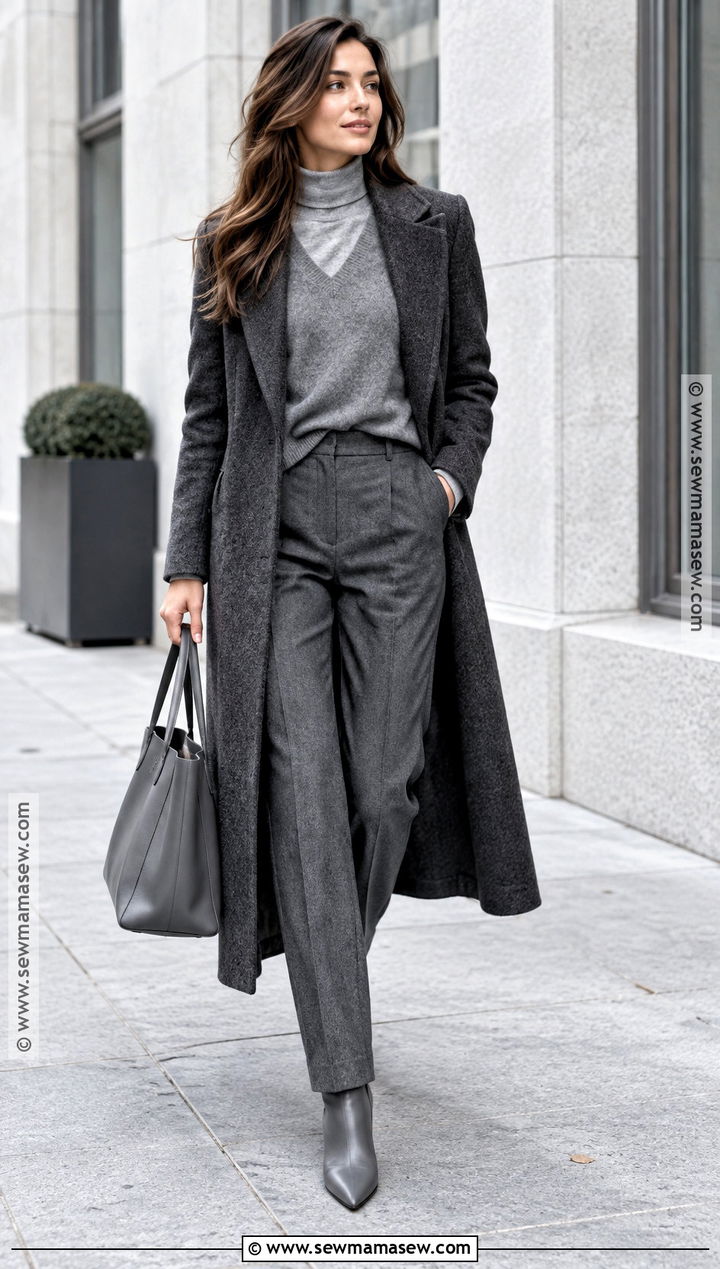 Monochrome Sweater Stack With Tailored Trousers - 15 fall winter sweater stack ideas