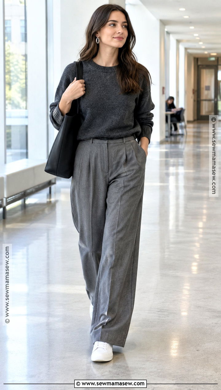 Monochrome Sweater With Trousers And Sneakers - 15 back to school outfits grad school