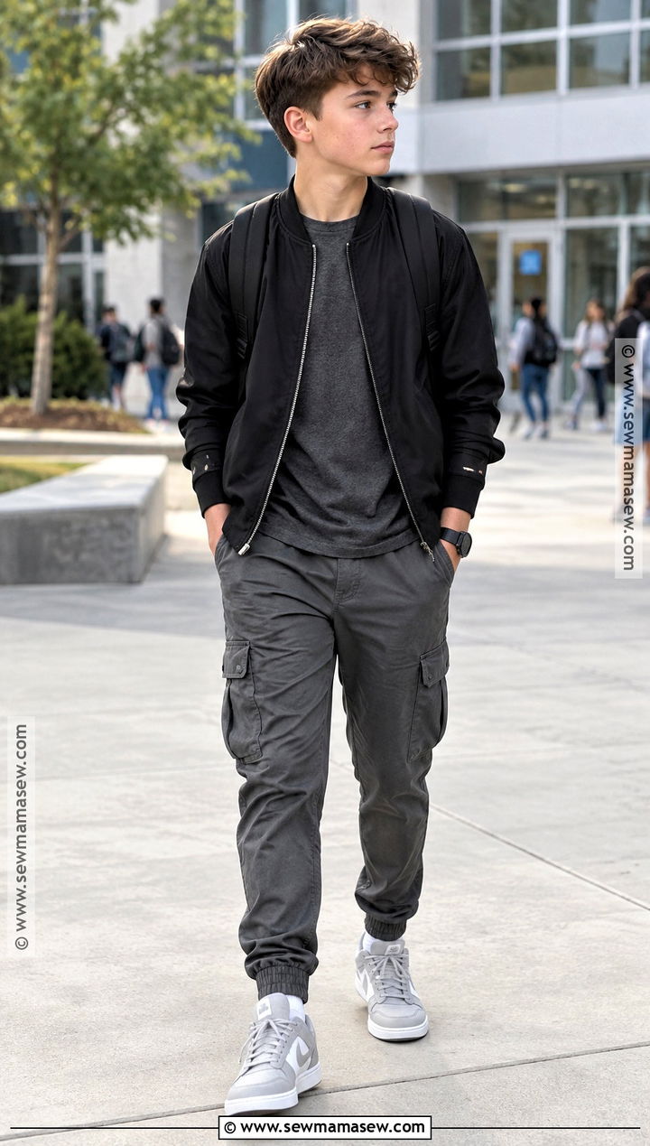 Monochrome T Shirt And Cargo Joggers Outfit - 15 back to school outfits middle school for boys