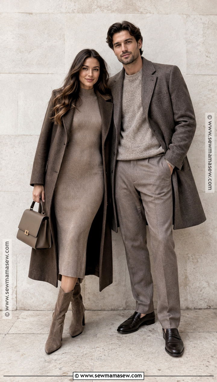 Monochrome Taupe Fall Couples Photoshoot Outfit - 20 Fall Couples Photoshoot Outfits Neutral