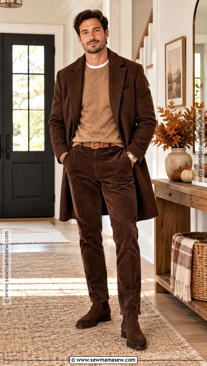 Monochrome Thanksgiving Outfit In Brown - 15 Thanksgiving Outfit Men Fall Ideas