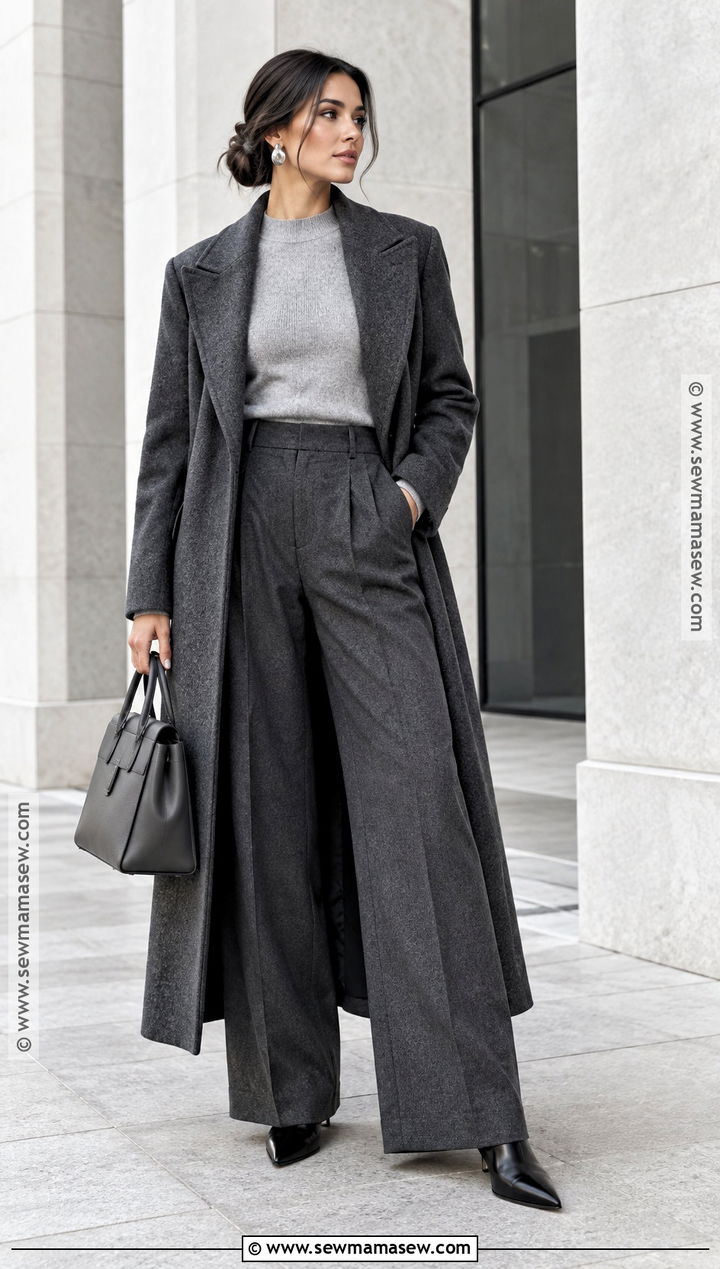 Monochrome Trousers With Long Coat - 15 Fall Outfits 2026 Trousers