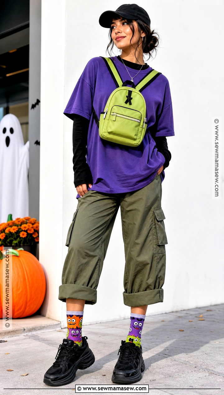 Monster Halloween Socks With Cargo Pants Outfit - 30 Halloween Socks Ideas