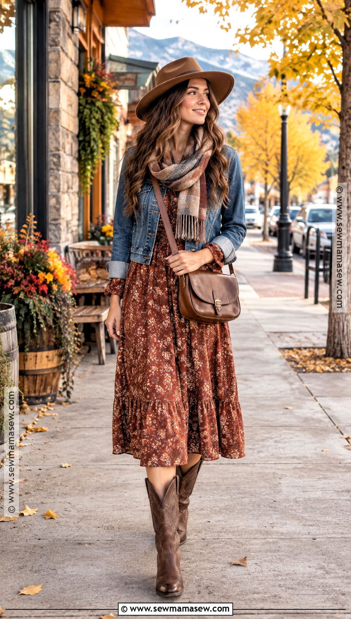 Montana Early Fall Dress Outfit With Cowboy Boots - 15 montana vacation outfits fall