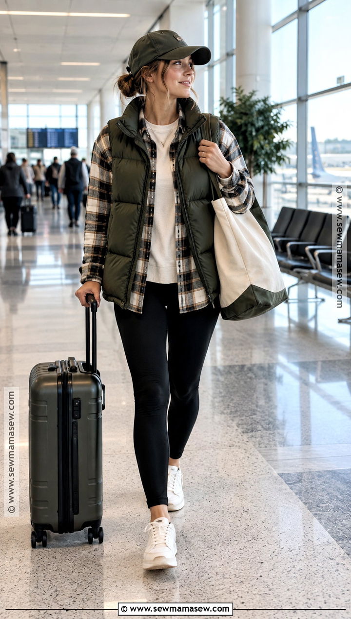 Montana Fall Airport Outfit With Leggings And Puffer Vest - 15 montana vacation outfits fall