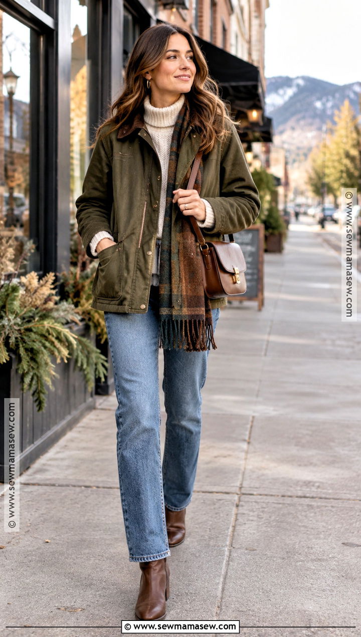 Montana Fall Downtown Outfit With Jeans And Barn Jacket - 15 montana vacation outfits fall