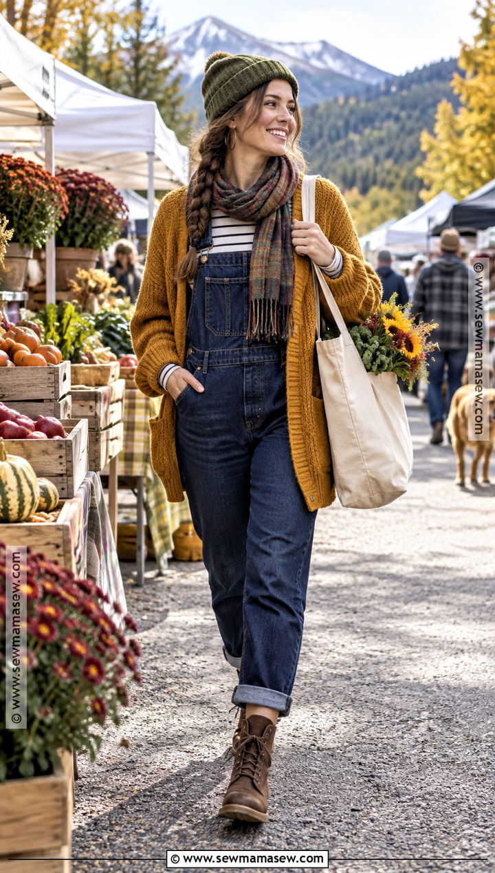 Montana Fall Farmers Market Outfit With Overalls - 15 montana vacation outfits fall