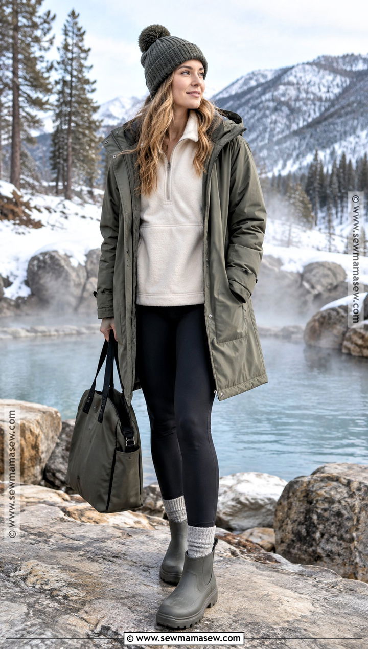 Montana Fall Hot Springs Outfit With Fleece Leggings - 15 montana vacation outfits fall