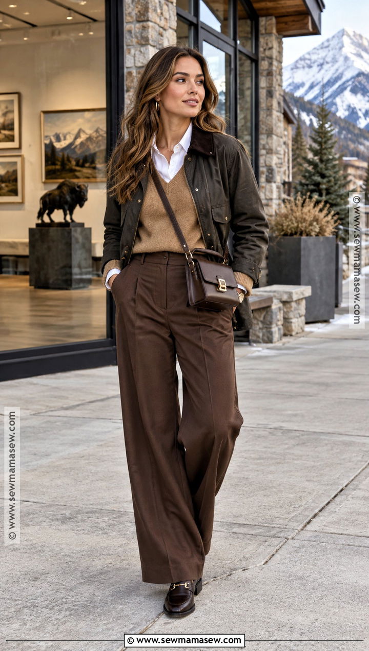 Montana Fall Museum Outfit With Trousers And Loafers - 15 montana vacation outfits fall