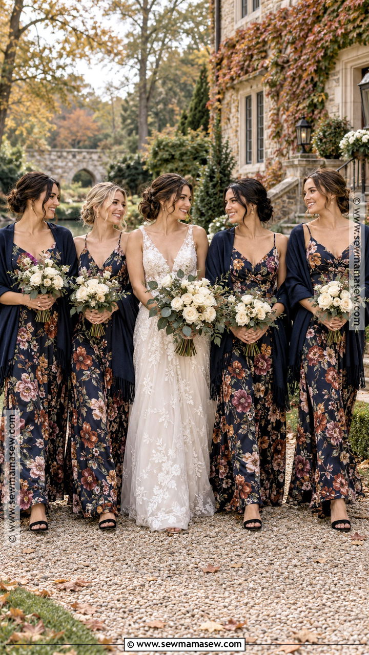 Moody Floral Fall Bridal Party Outfit - 20 fall bridal party attire ideas
