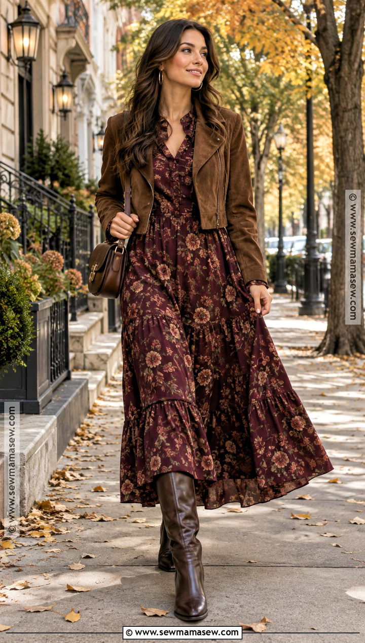 Moody Floral Maxi Dress With Cropped Jacket - 15 fall date night outfit dressy romantic ideas
