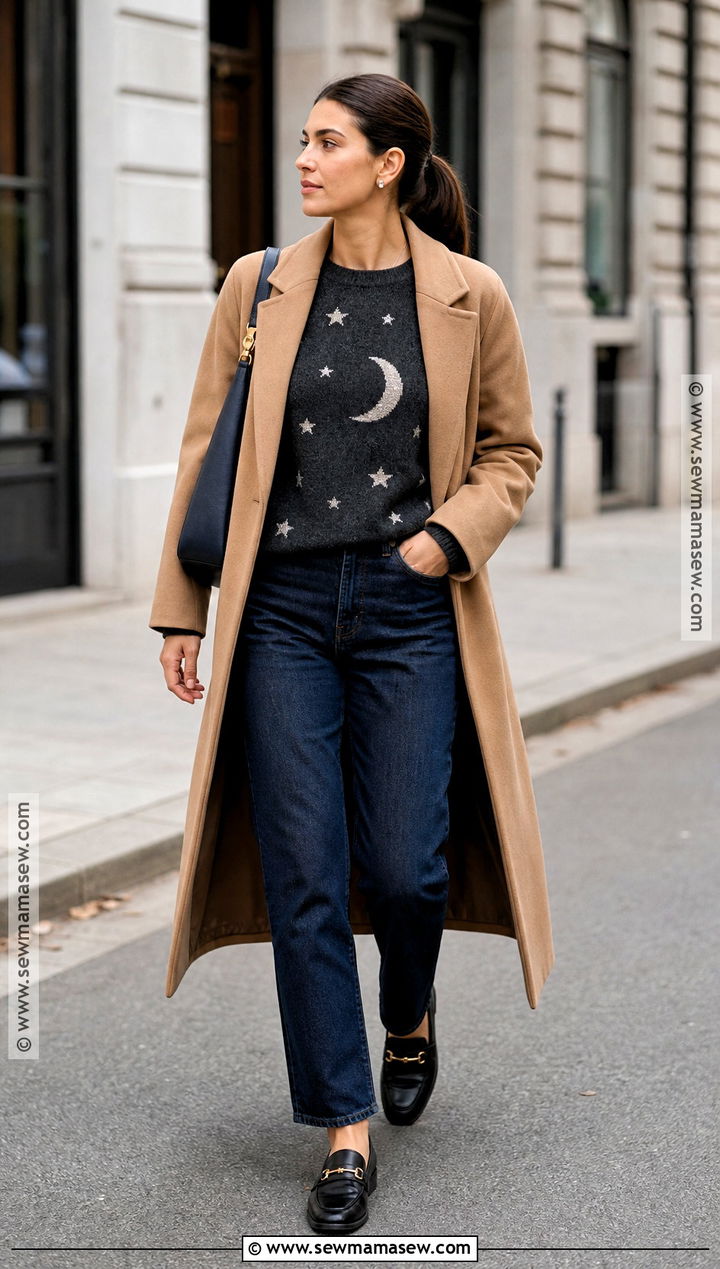 Moon And Star Sweater With Jeans Outfit - 30 Spooky Season Outfits