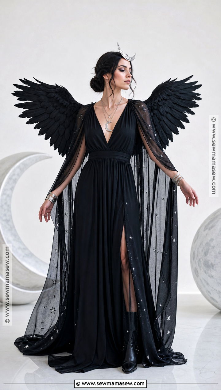 Moon Black Angel Costume With Crescent Halo - 40 black angel costume ideas