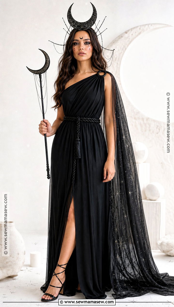 Moon Goddess Costume With Black Draped Gown - 30 All Black Halloween Costume Ideas for Women