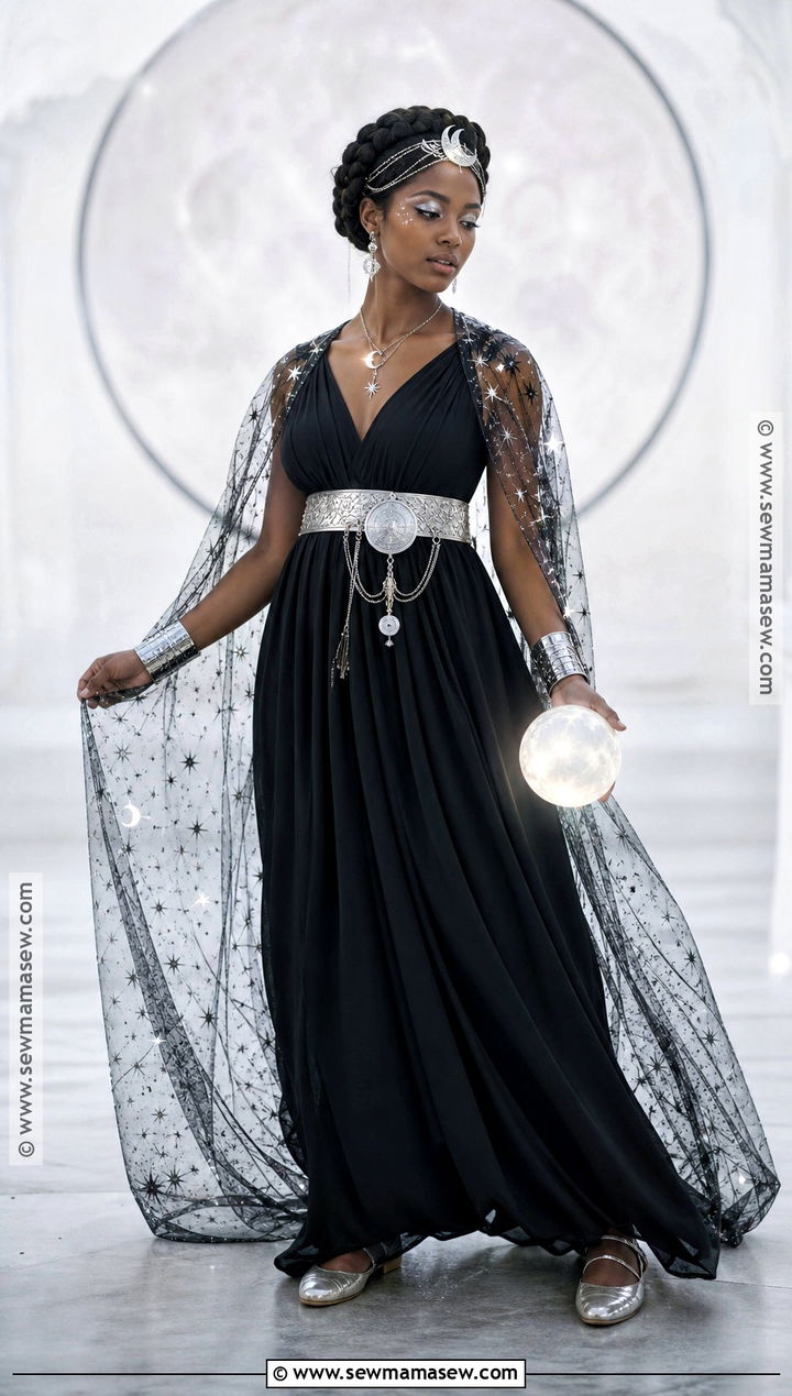 Moon Goddess Costume With Black Dress - 30 Black Dress Halloween Ideas