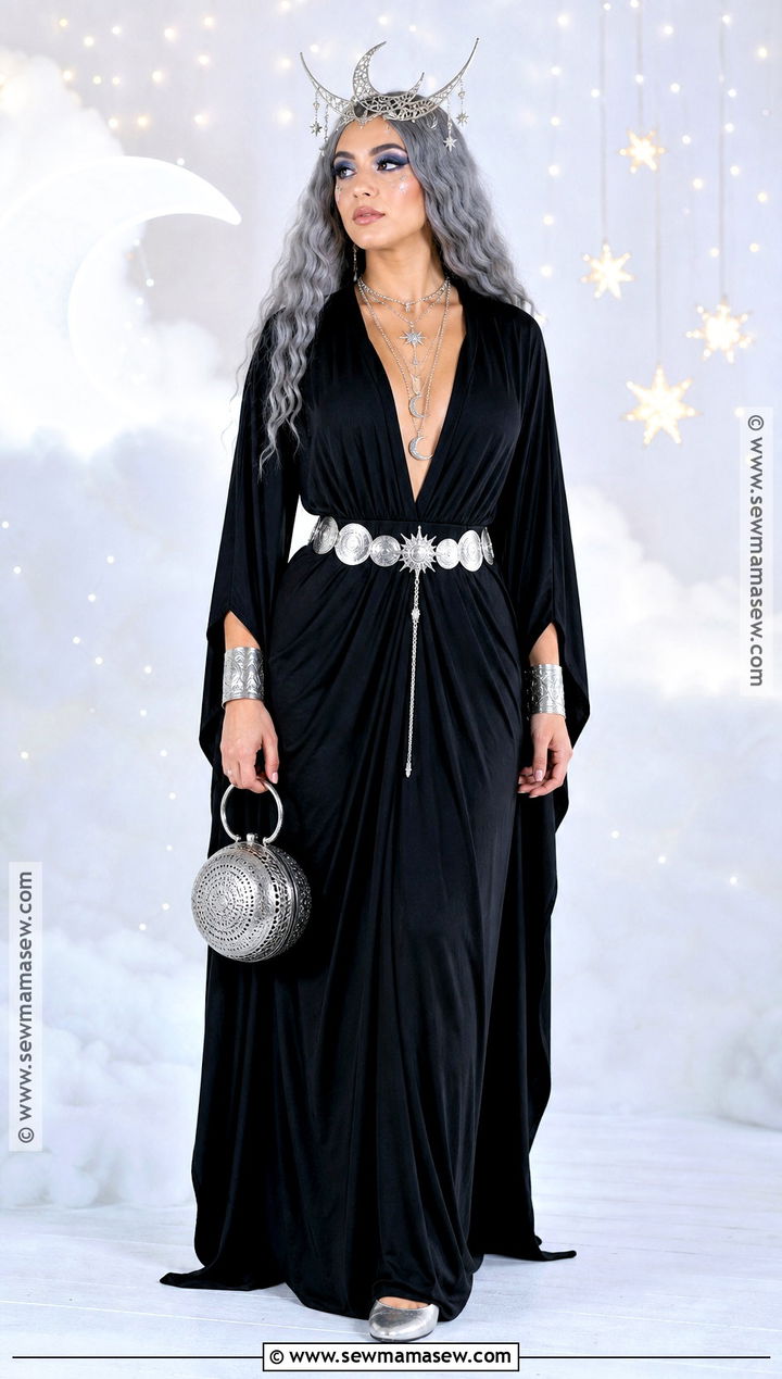 Moon Goddess Costume With Silver Accessories - 40 black dress halloween costume ideas