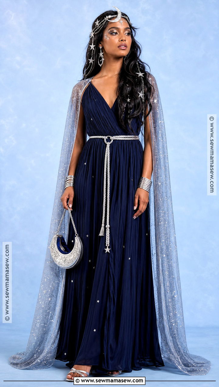 Moon Goddess Costume With Silver Cape - 30 long black hair costume ideas