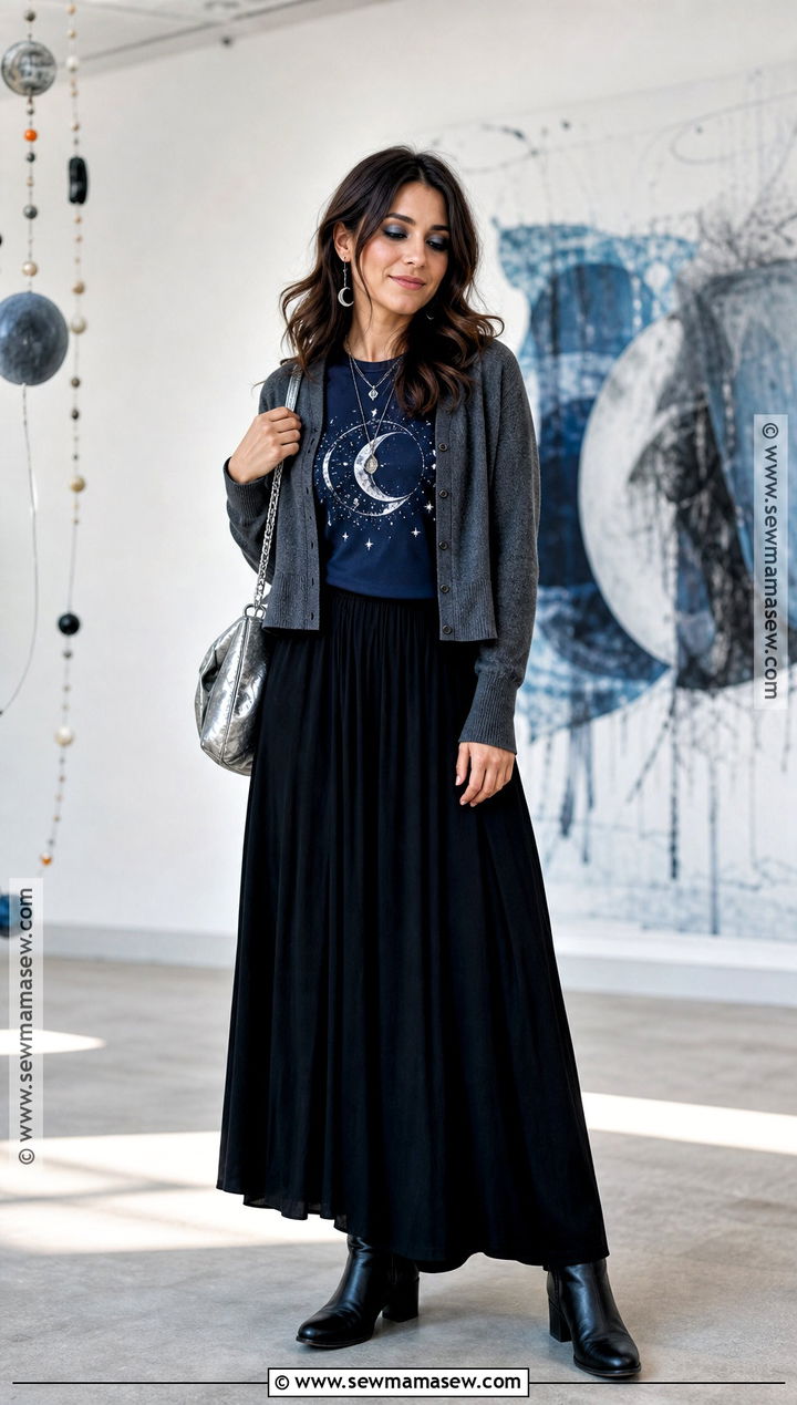 Moon Halloween Shirt With Black Maxi Skirt - 35 Halloween Shirt Ideas