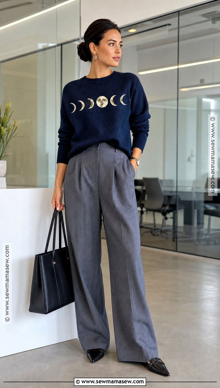 Moon Phase Halloween Sweater With Tailored Trousers - 35 halloween sweater ideas