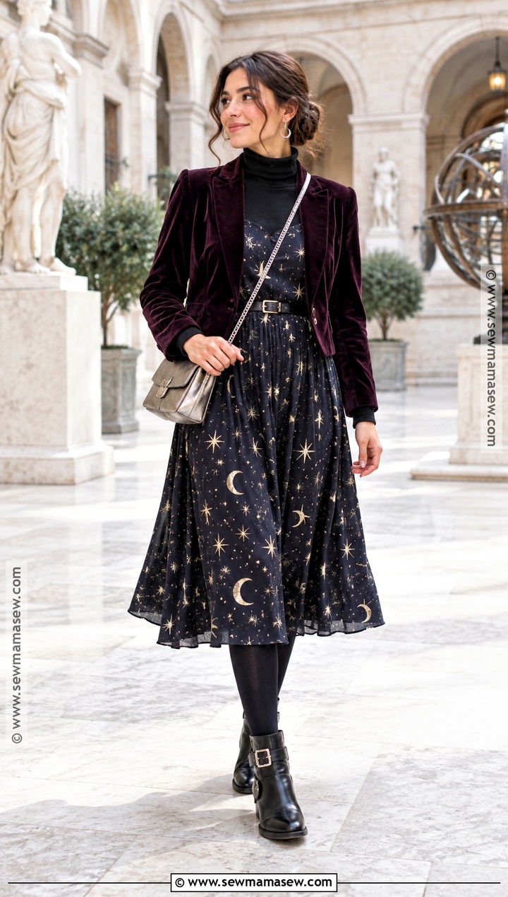 Moon Print Dress Fall Outfit - 25 whimsical fall outfits