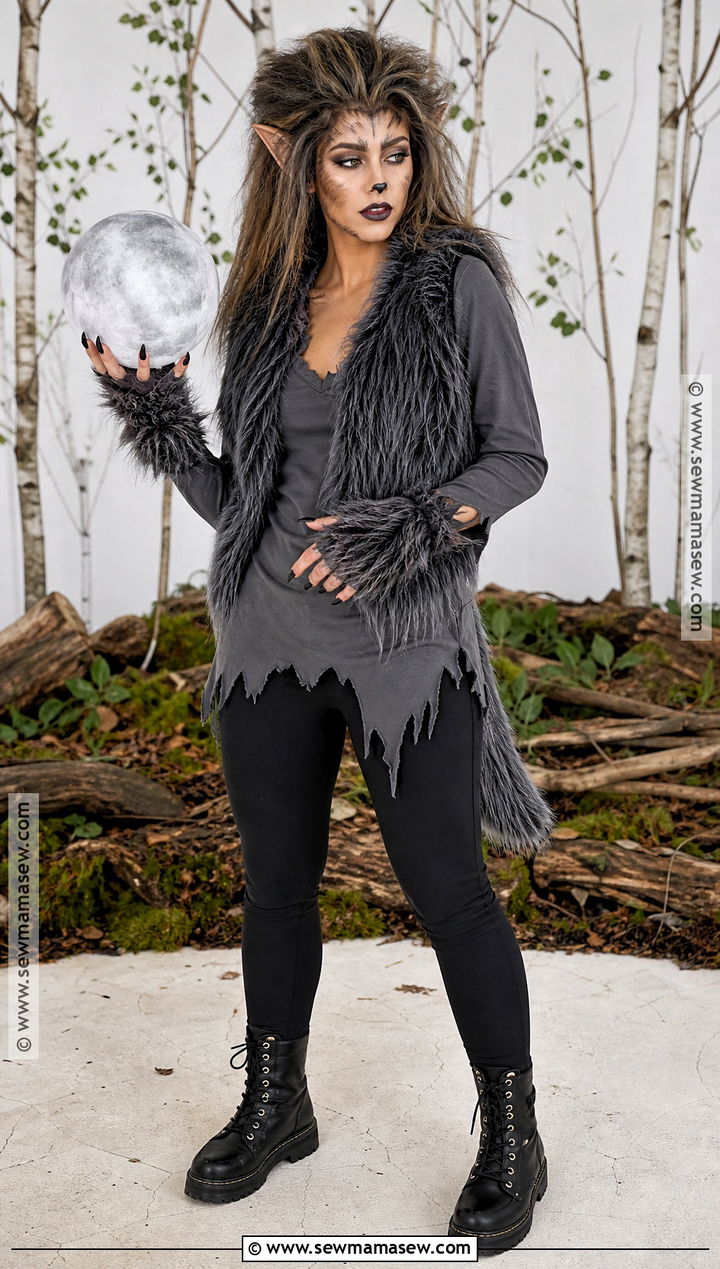 Moonlit Werewolf Costume With Faux Fur Vest - 35 scary halloween costume ideas for women