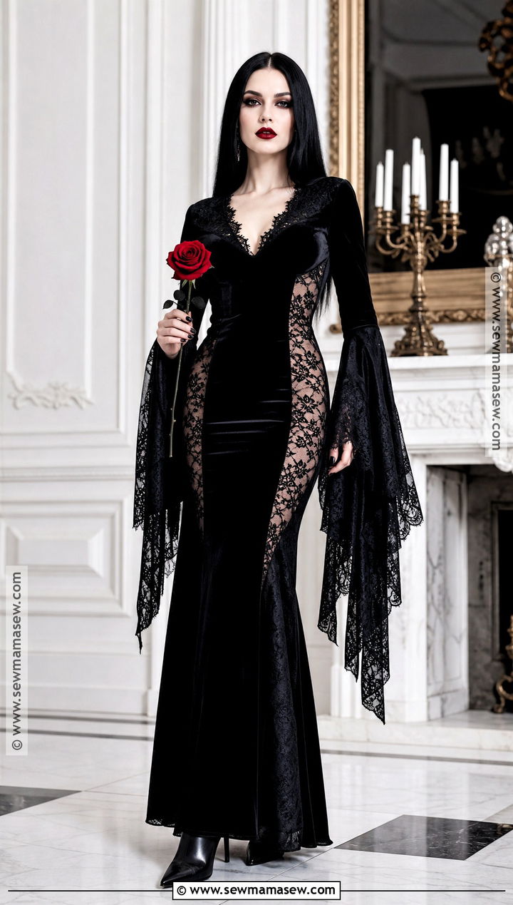 Morticia Addams Black Dress Costume - 30 netflix characters costume ideas