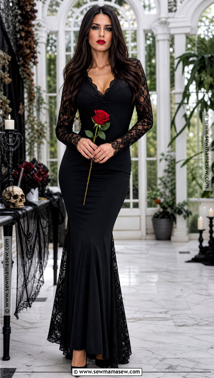Morticia Addams Black Gown Costume - 40 brunette halloween costumes