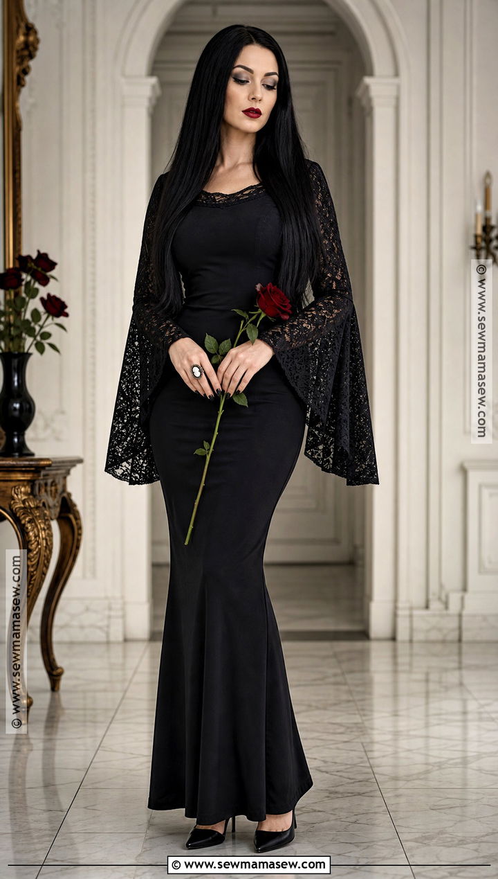 Morticia Addams Costume With Black Dress - 30 Black Dress Halloween Ideas