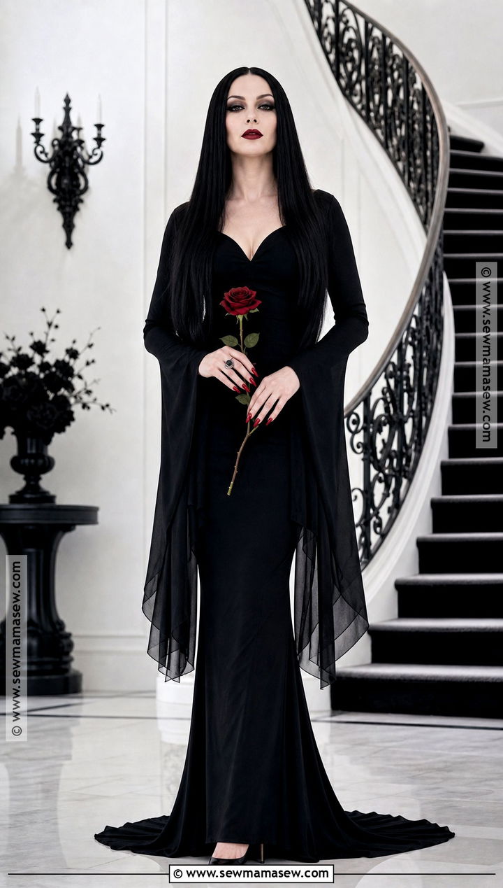 Morticia Addams Costume With Black Gown - 35 Iconic Solo Halloween Costumes
