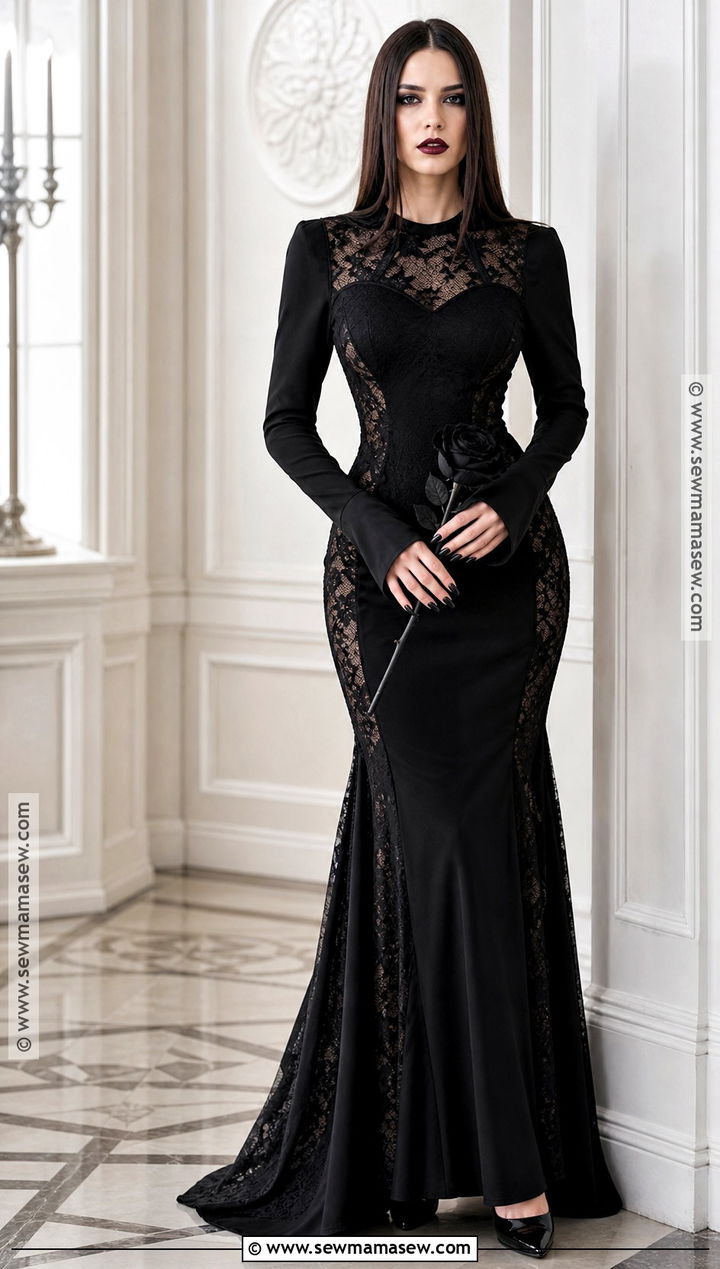Morticia Addams Costume With Long Black Gown - 35 all black costume ideas
