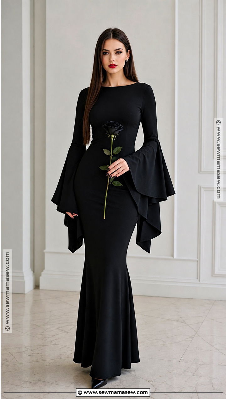 Morticia Addams Costume With Long Black Gown - 35 iconic brunette halloween costumes