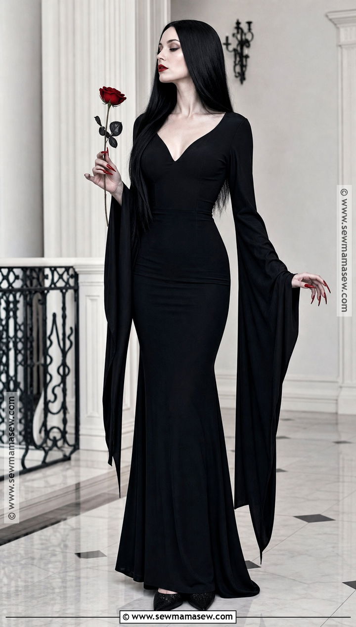 Morticia Addams Costume With Long Black Gown - 45 women halloween costume ideas