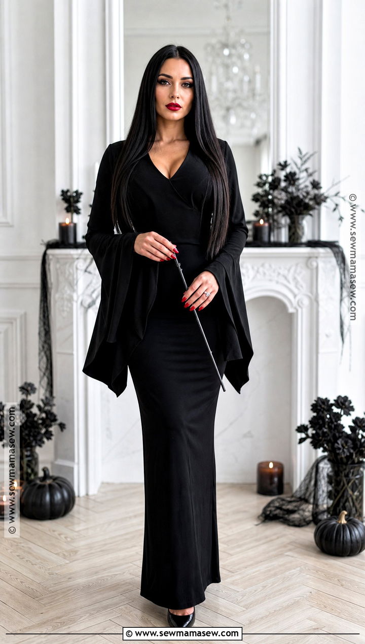 Morticia Addams Costume With Long Black Gown - 50 halloween costumes for women