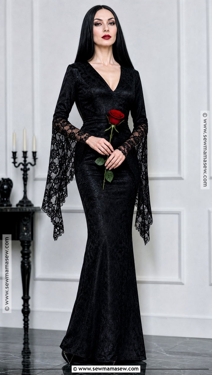 Morticia Addams Costume With Long Black Hair - 35 black hair costume ideas