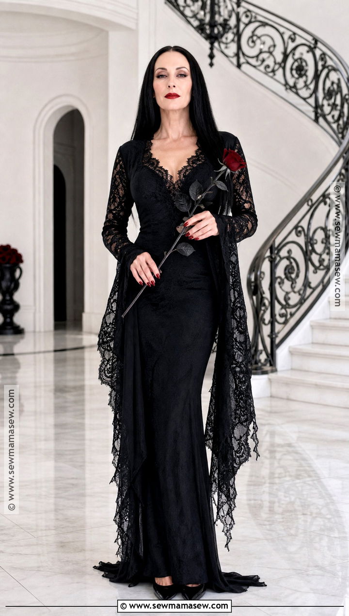 Morticia Addams Costume With Long Black Hair - 45 black hair halloween costumes