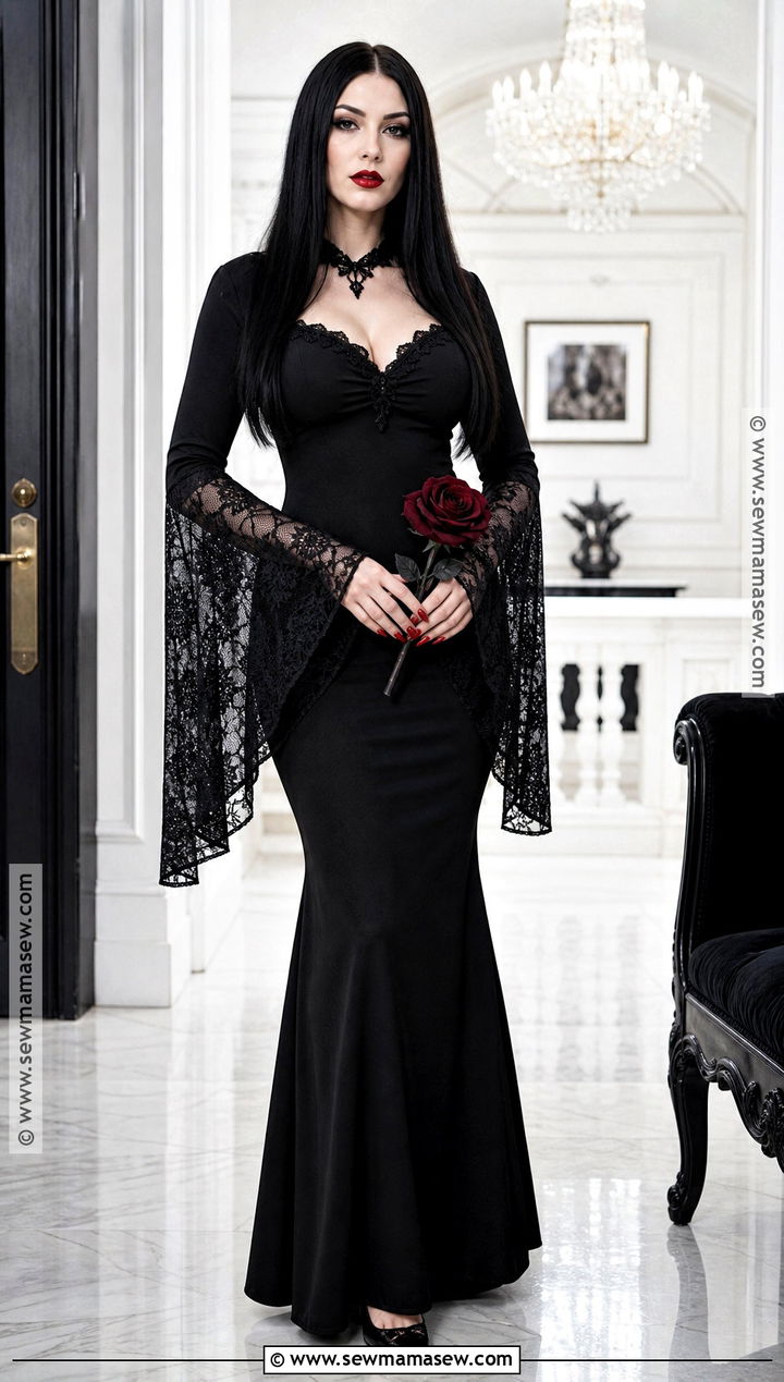 Morticia Addams Long Black Dress Costume - 30 long black dress halloween costume ideas