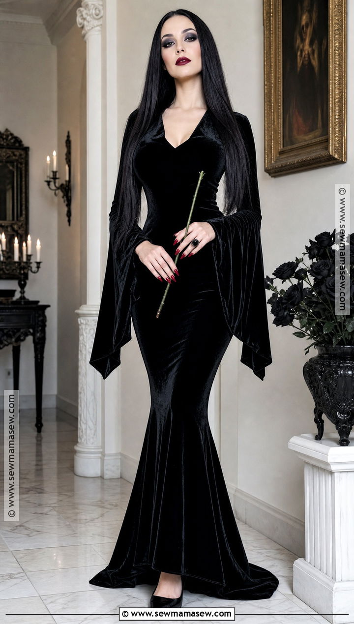 Morticia Addams Long Black Dress Costume - 30 Iconic Female Movie Characters Costumes