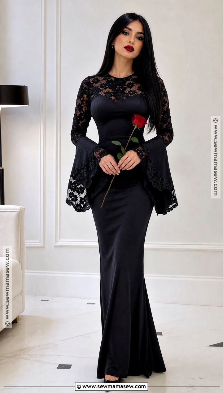 Morticia Addams Long Black Gown Cosplay - 30 characters to cosplay with black hair ideas