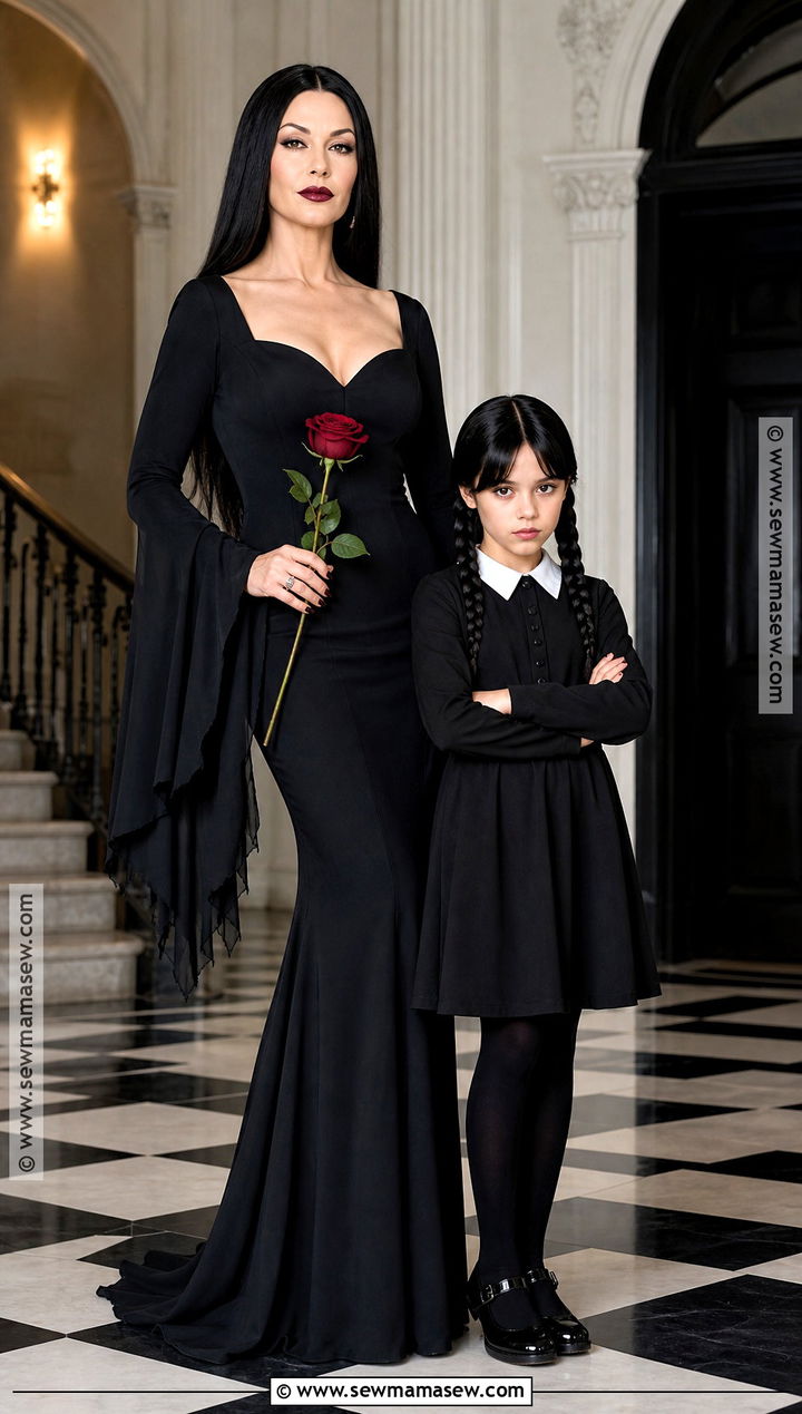 Morticia And Wednesday Costume - 30 mom daughter halloween costumes