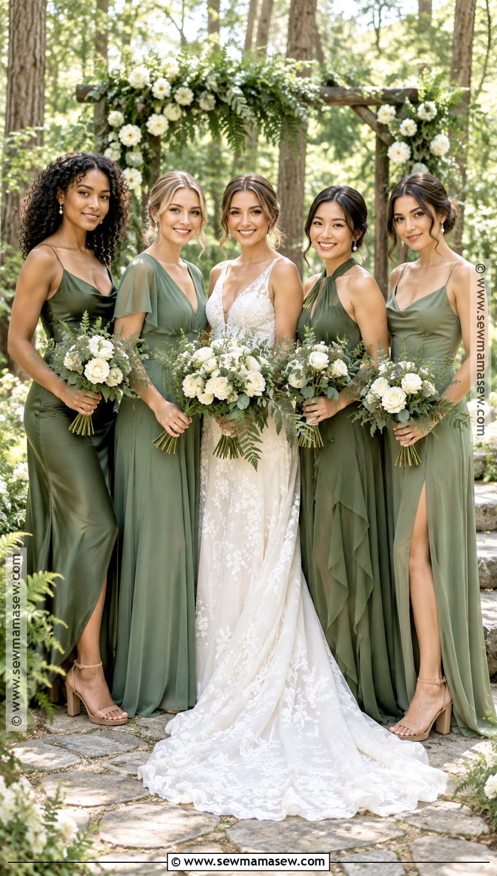 Moss Fern and Ivory Bridesmaid Dresses - 20 fall bridesmaid dresses color palettes
