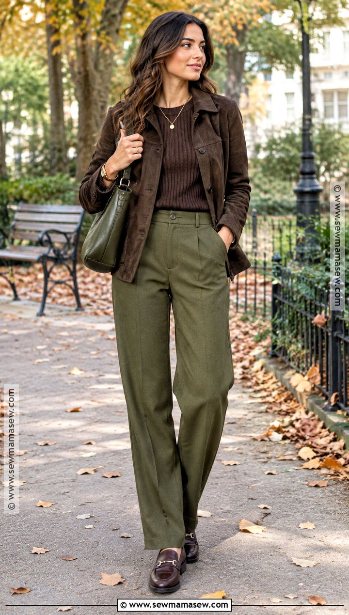 Moss Green And Chocolate Brown Fall Outfit - 20 fall outfit color combos